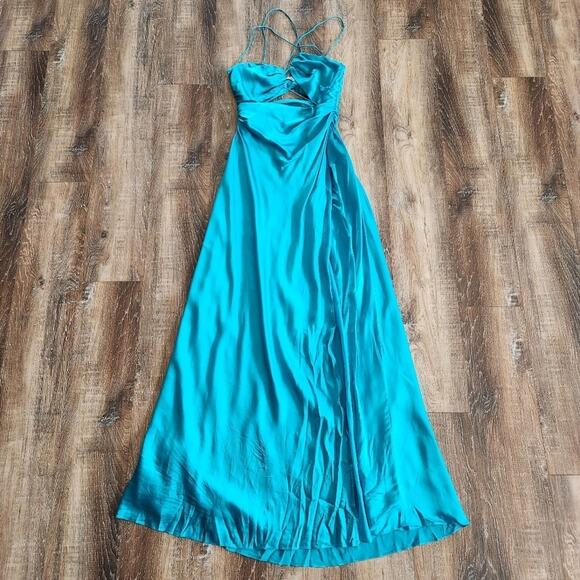 The Sei for FWRD Asymmetric Strappy Gown in Aqua Blue Size 8 Silk Sleeveless - Picture 4 of 16
